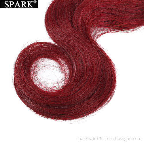 SPARK  99j Bundles with Closure Body Wave Bundles with 4x4 Closure 100% Unprocessed 10A Human Hair Weaves Ombre 1b/99j Hair